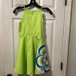 Tahari Lime Green Kids Dress with Multicolor Pattern